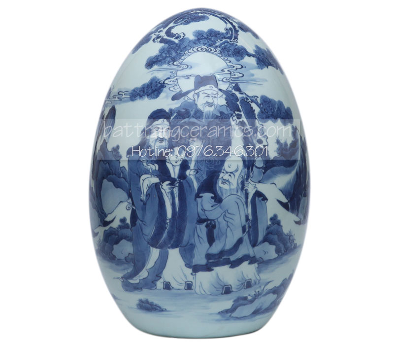 Quả trứng phong thủy - vẽ Phúc Lộc Thọ - Cao 45cm