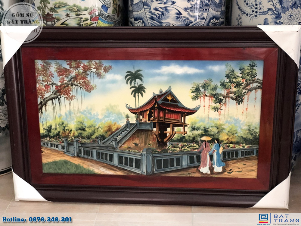 Tranh sứ Bát Tràng vẽ phong cảnh chùa một cột Hà Nội 135x88cm 1
