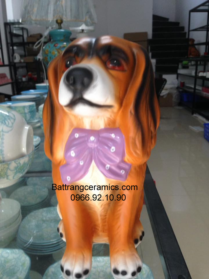 Chó đeo nơ 03 bằng gốm Bát Tràng cao 30cm 1