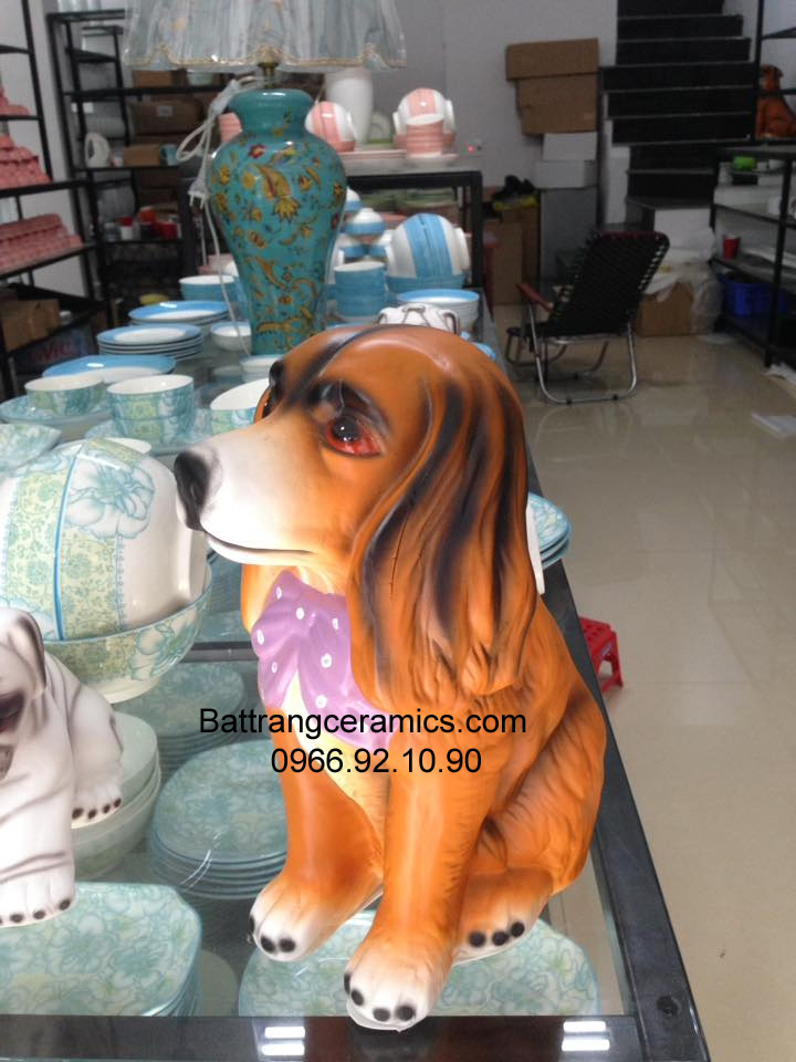 Chó đeo nơ 03 bằng gốm Bát Tràng cao 30cm 2