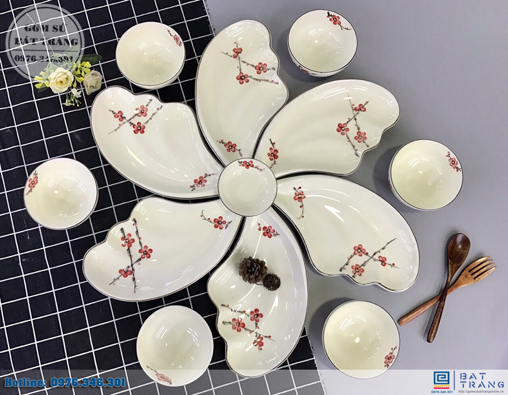 Đại lý cung cấp bộ đĩa hình cánh hoa gốm sứ Bát Tràng cao cấp 7