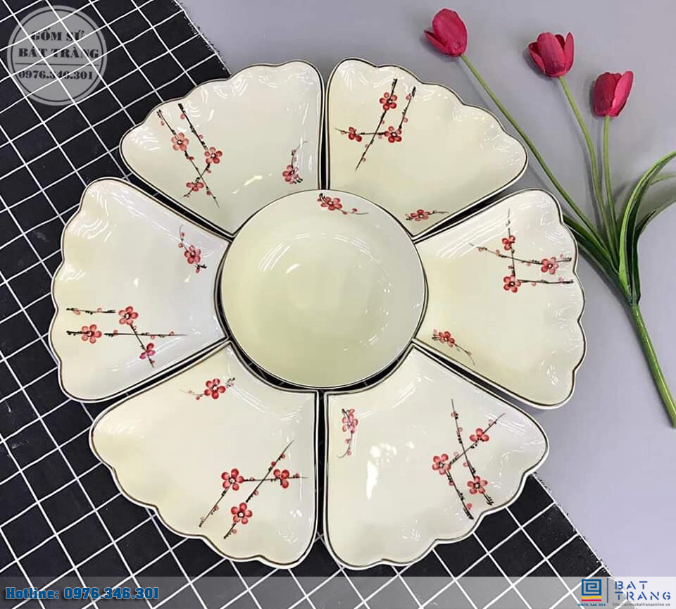 Đại lý cung cấp bộ đĩa hình cánh hoa gốm sứ Bát Tràng cao cấp 10