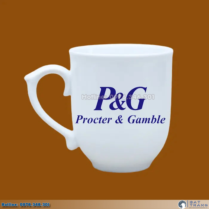 Cốc sứ quà tặng Bát Tràng men trắng in logo P&G 1