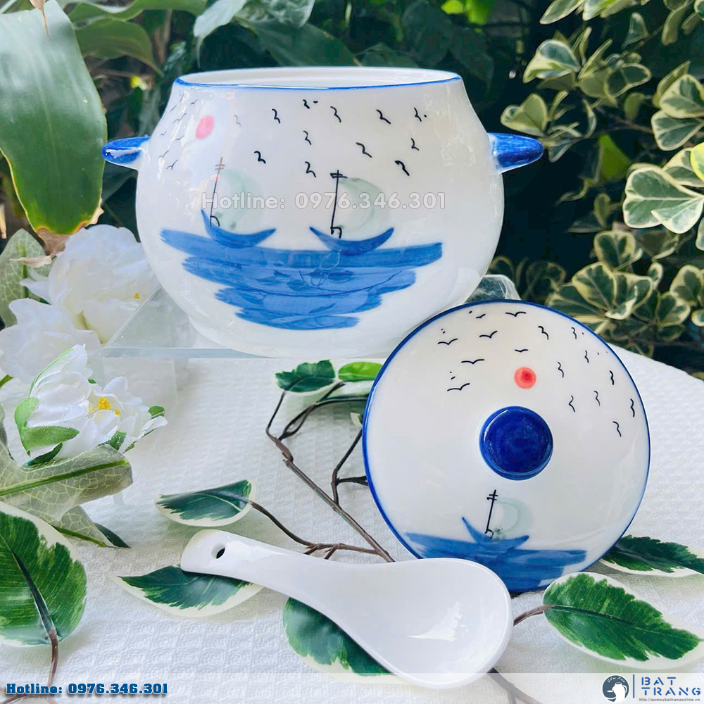 Âu đựng mỡ gốm sứ Bát Tràng vẽ tay (mẫu 2) 2