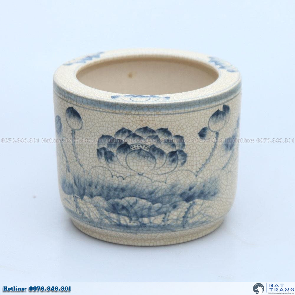 Bát hương men rạn vẽ sen Bát Tràng - đường kính 22cm 2