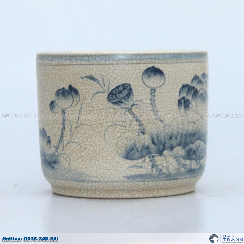 Bát hương men rạn vẽ sen Bát Tràng - đường kính 22cm 3