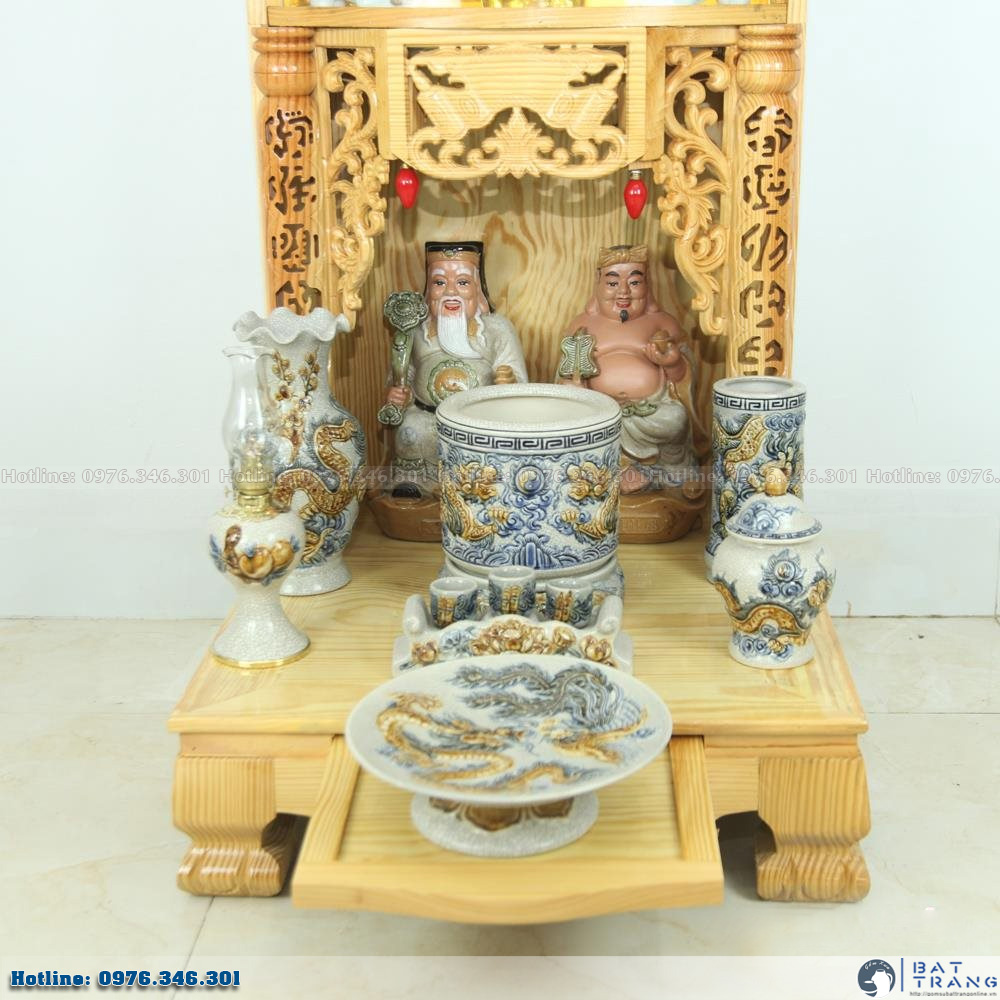 Bộ đồ thờ ban thần tài đắp nổi rồng phượng