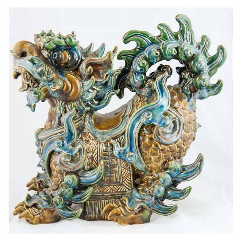 Nghê đuôi xòe màu rêu cổ gốm Bát Tràng 1