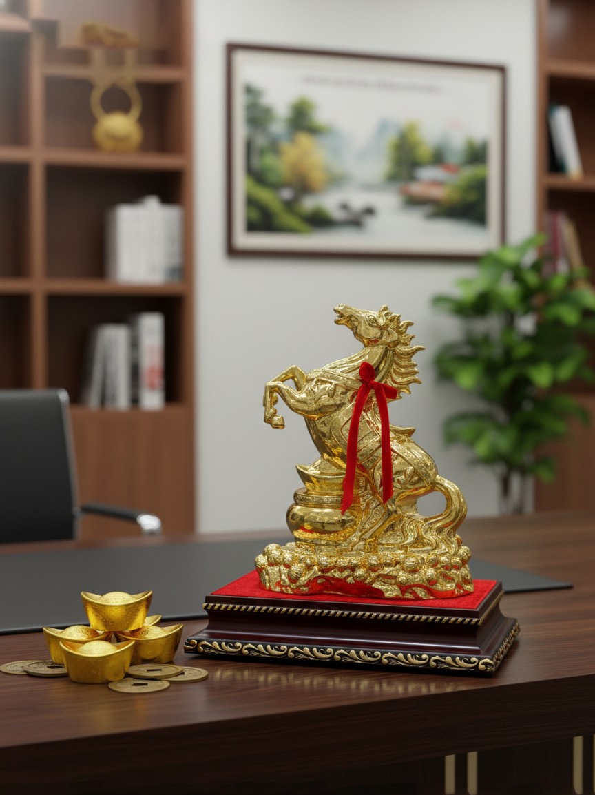 Tượng Ngựa Mạ Vàng Phong Thủy Gốm Sứ Bát Tràng 11