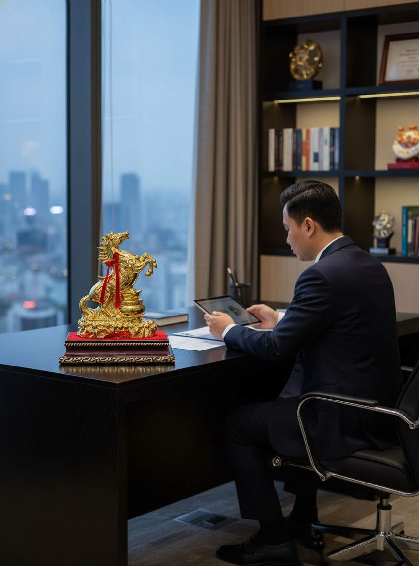 Tượng Ngựa Mạ Vàng Phong Thủy Gốm Sứ Bát Tràng 13