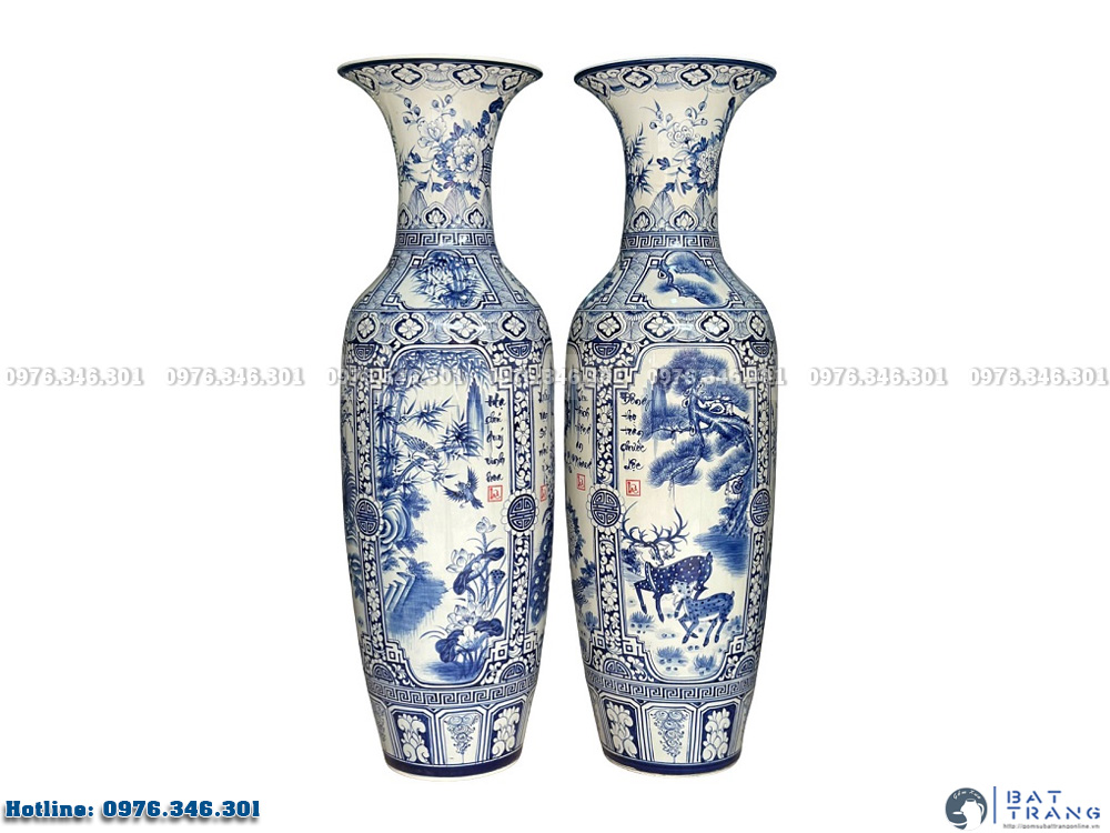 Lộc Bình Bát Tràng Tứ Quý 1m25 Men Lam Vẽ Kỹ Chính Hãng Giá Tốt 2