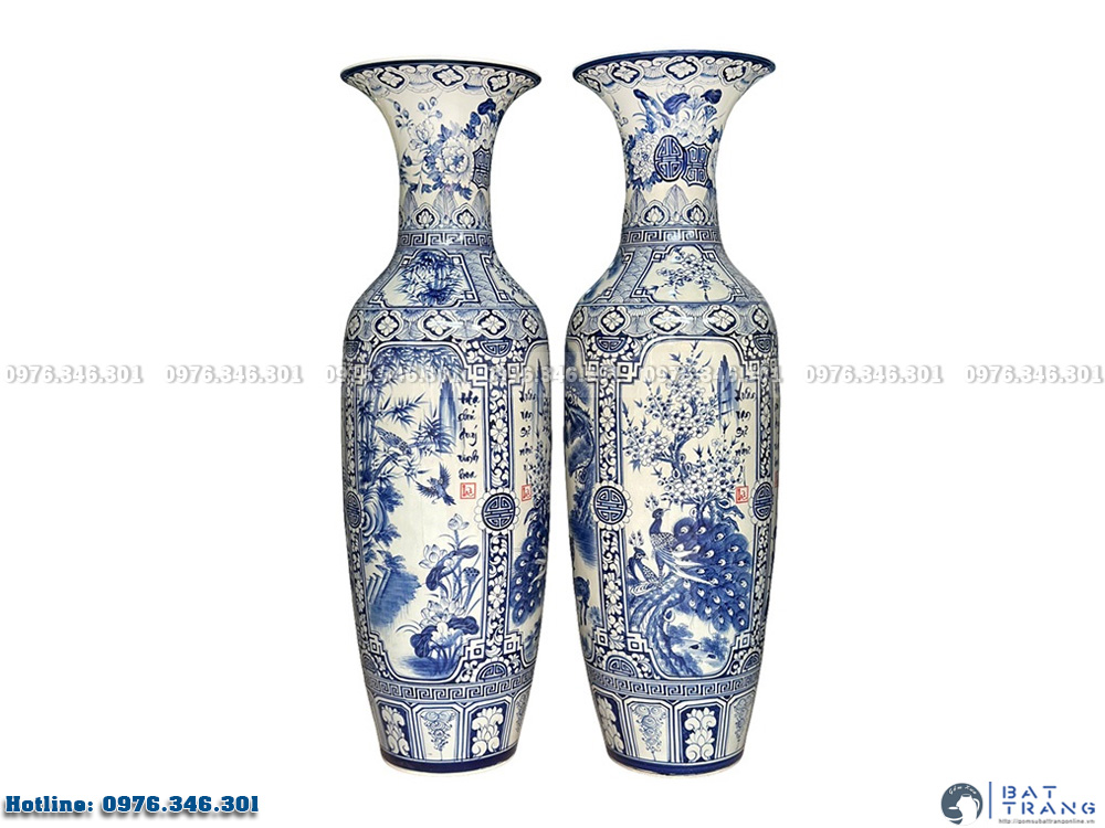 Lộc Bình Bát Tràng Tứ Quý 1m25 Men Lam Vẽ Kỹ Chính Hãng Giá Tốt 3