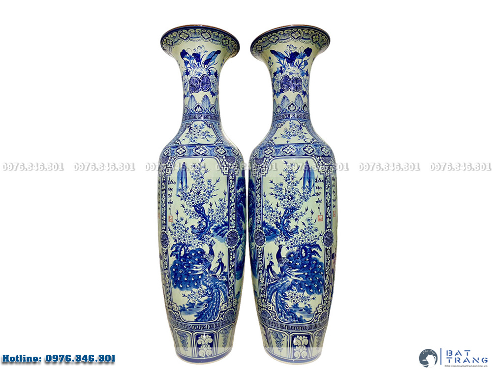 Lọ lộc bình Bát Tràng men ngọc Tứ quý vẽ kỹ 1m6