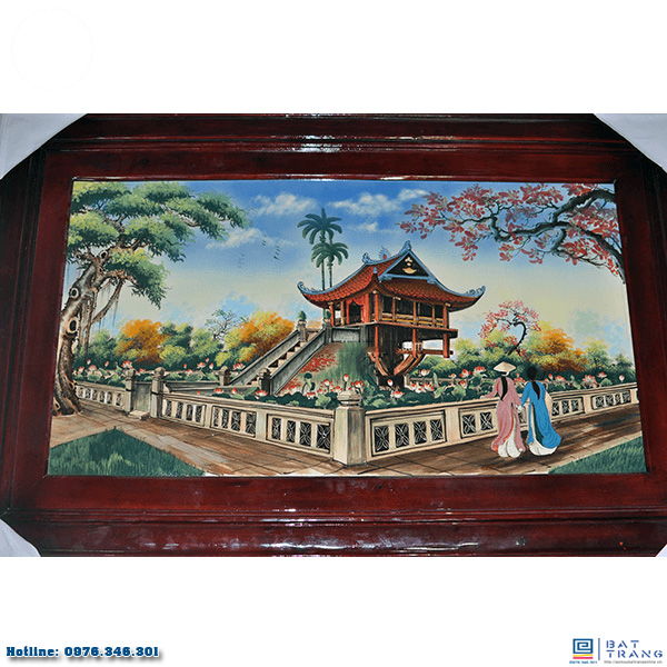Tranh sứ Bát Tràng vẽ phong cảnh chùa một cột Hà Nội 135x88cm