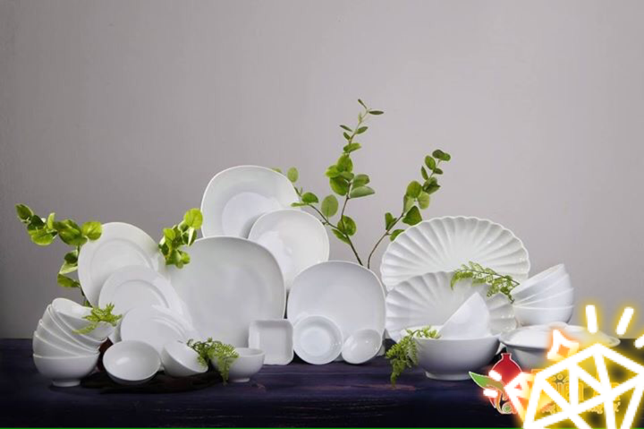 trọn bộ đồ ăn trắng Bát Tràng cao cấp 28 món