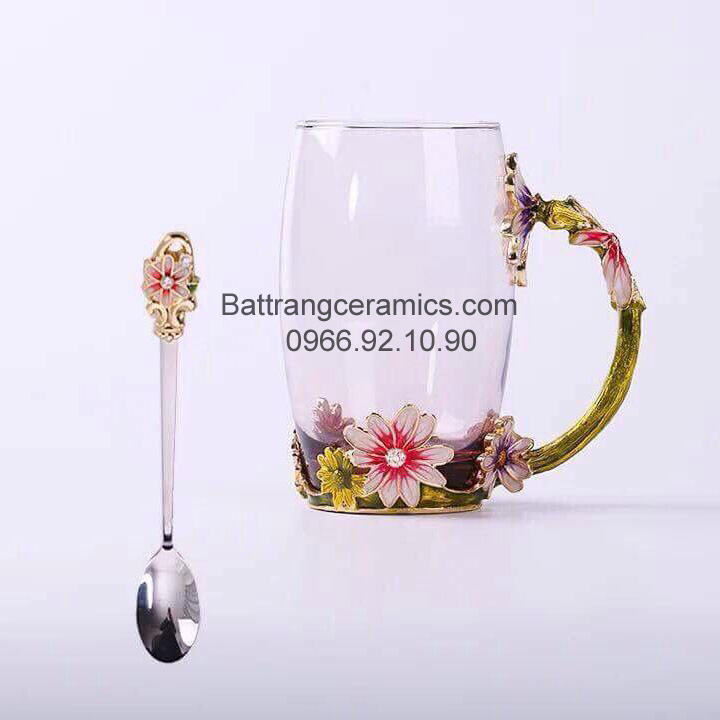 Bộ bình thủy tinh cao cấp bọc hoa nổi CA02