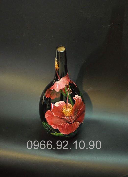 Lọ sơn mài dâm bụt dáng hút lộc 35cm