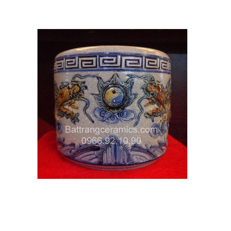 Bát hương rồng nổi men rạn Ø14