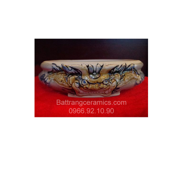Đế bát hương rồng nổi men rạn Ø14