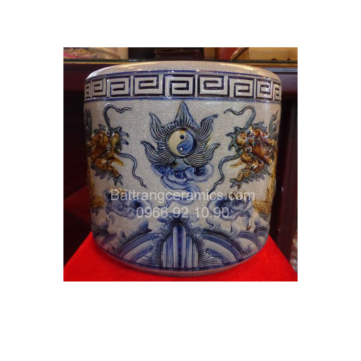Đế bát hương rồng nổi men rạn Ø20