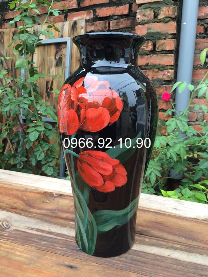 Lọ sơn mài tuylip đỏ ( cao 40cm )