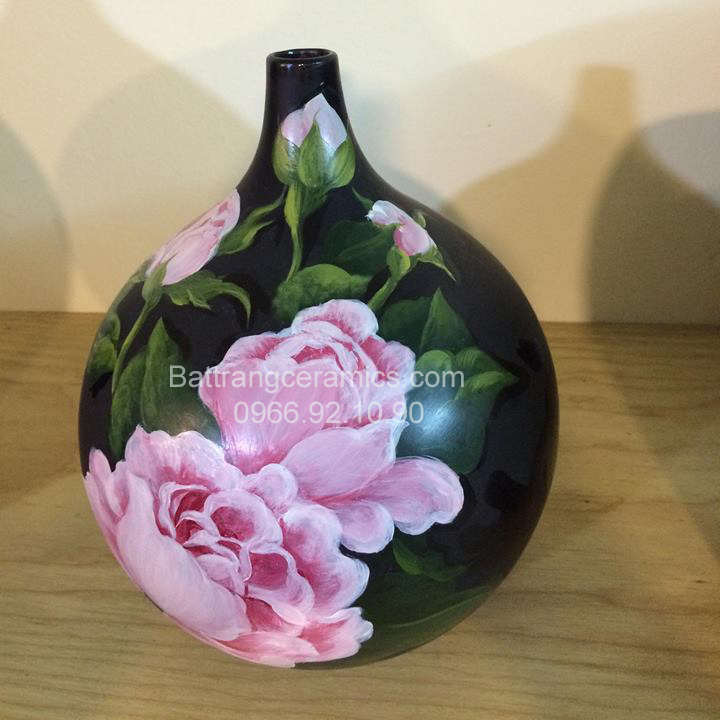 Bình hoa hồng sơn mài 3D KHD2 , cao 35cm