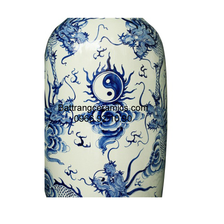 Lọ Lộc Bình - Vẽ Ngũ Long Chầu Nguyệt - Men Coban Ngọc - Cao 140cm