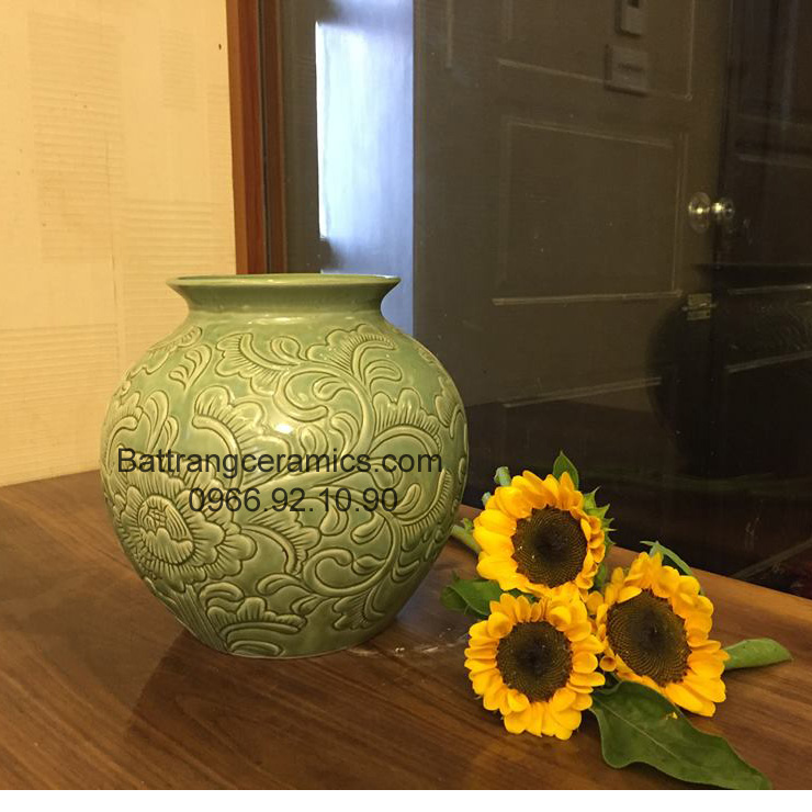 Lọ hoa tròn khắc tay 100% ( VNXK )