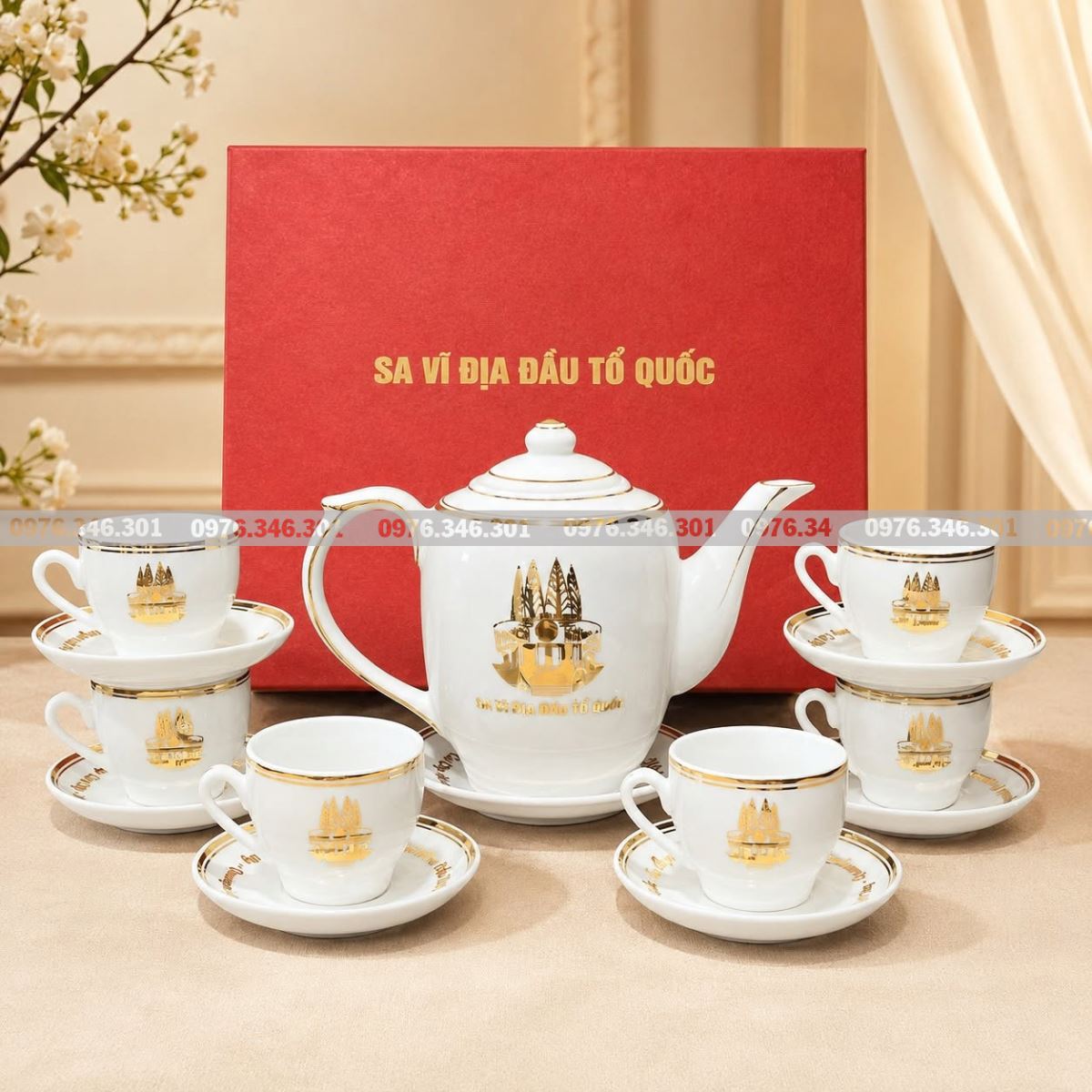 Bộ ấm chén Bát Tràng in logo – Quà tặng doanh nghiệp mang dấu ấn thương hiệu
