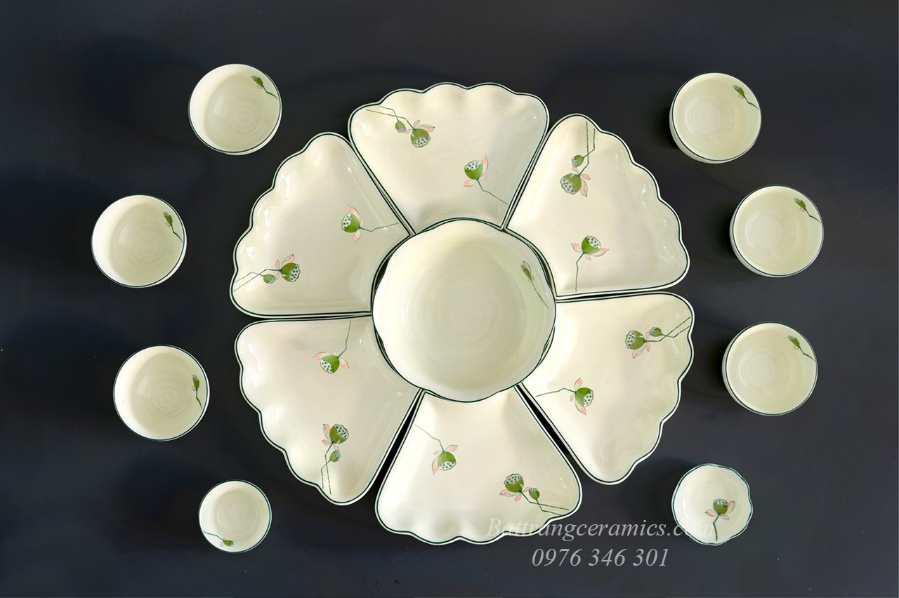 Bộ bát đĩa hoa mặt trời (Bộ bát đĩa cúng gia tiên) hoa sen